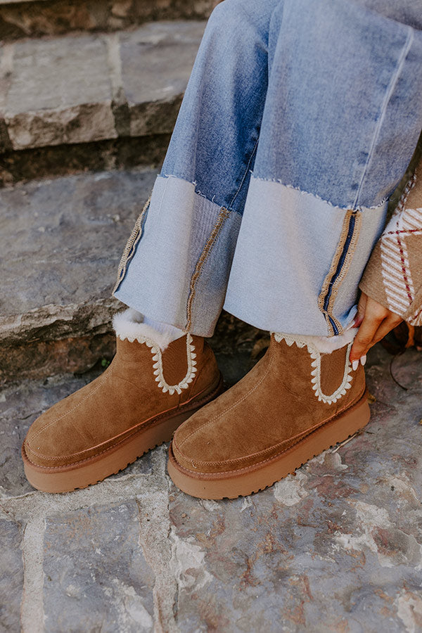 The Phoebe Faux Suede Platform Bootie in Tan Image - 4