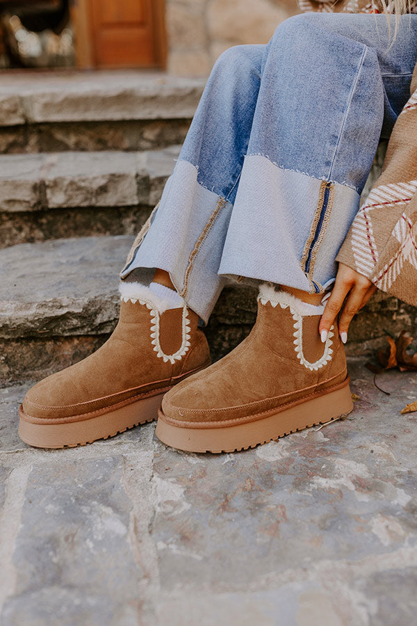 The Phoebe Faux Suede Platform Bootie in Tan Image - 1