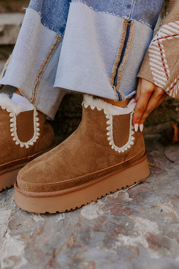 The Phoebe Faux Suede Platform Bootie in Tan Image - 2