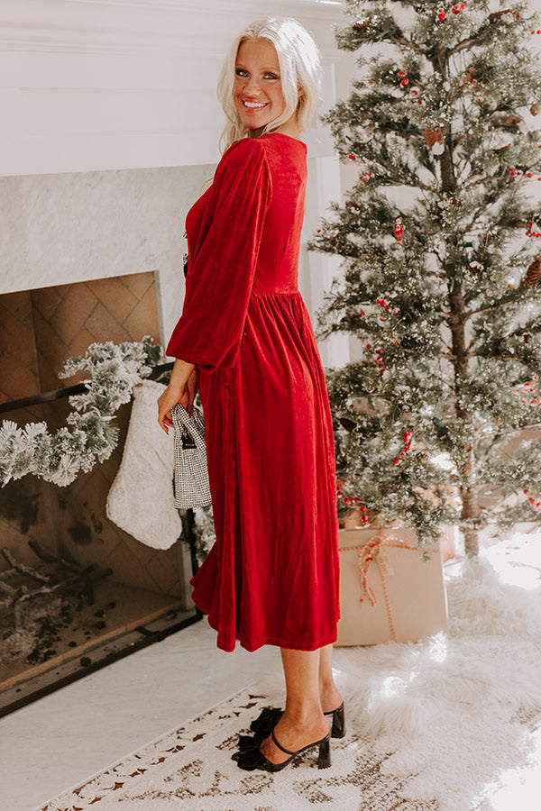 For The Love Of Bows Velvet Midi in Crimson Image - 2