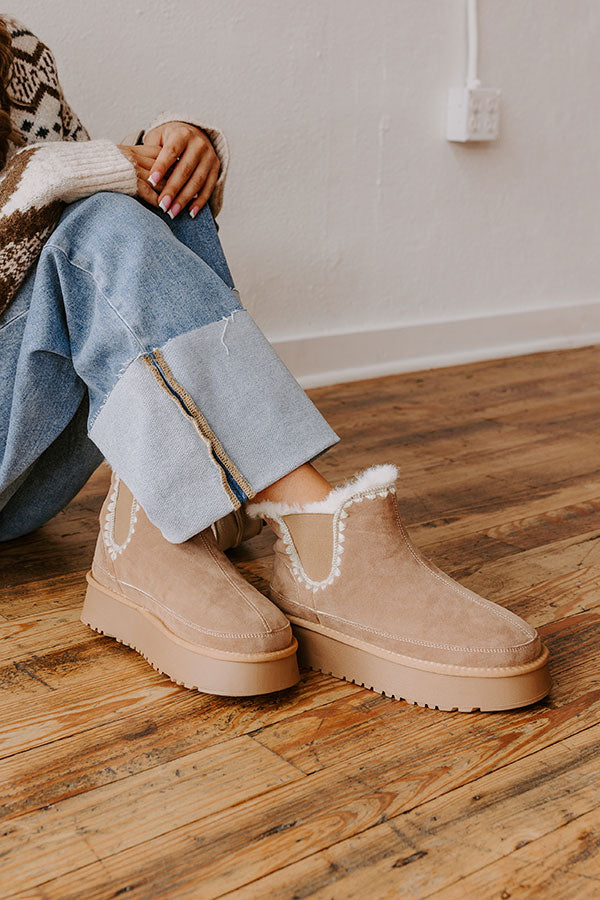 The Phoebe Faux Suede Platform Bootie in Warm Taupe Image - 1