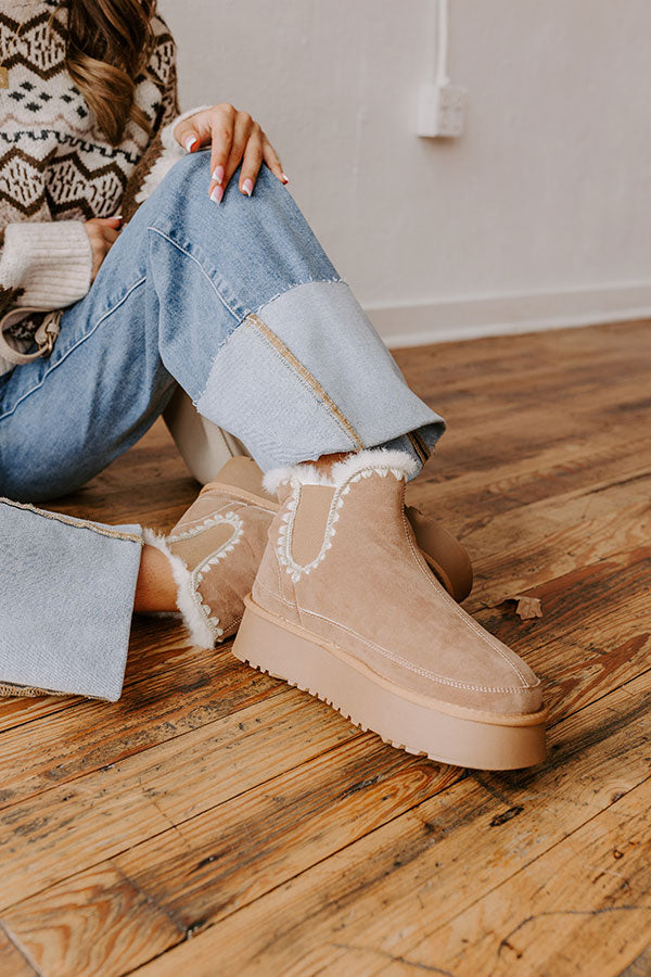The Phoebe Faux Suede Platform Bootie in Warm Taupe Image - 2