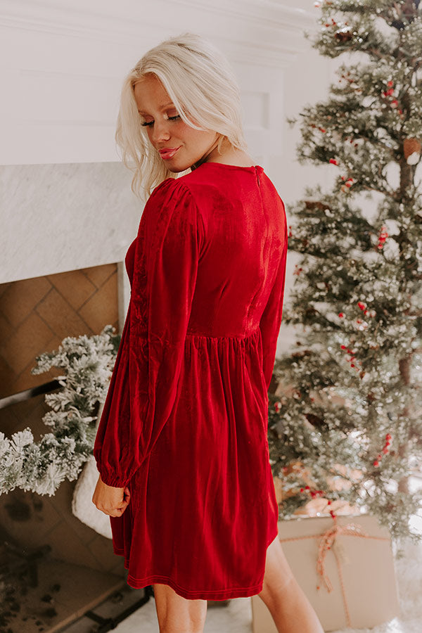 Bows And Kisses Velvet Mini Dress in Crimson Image - 4