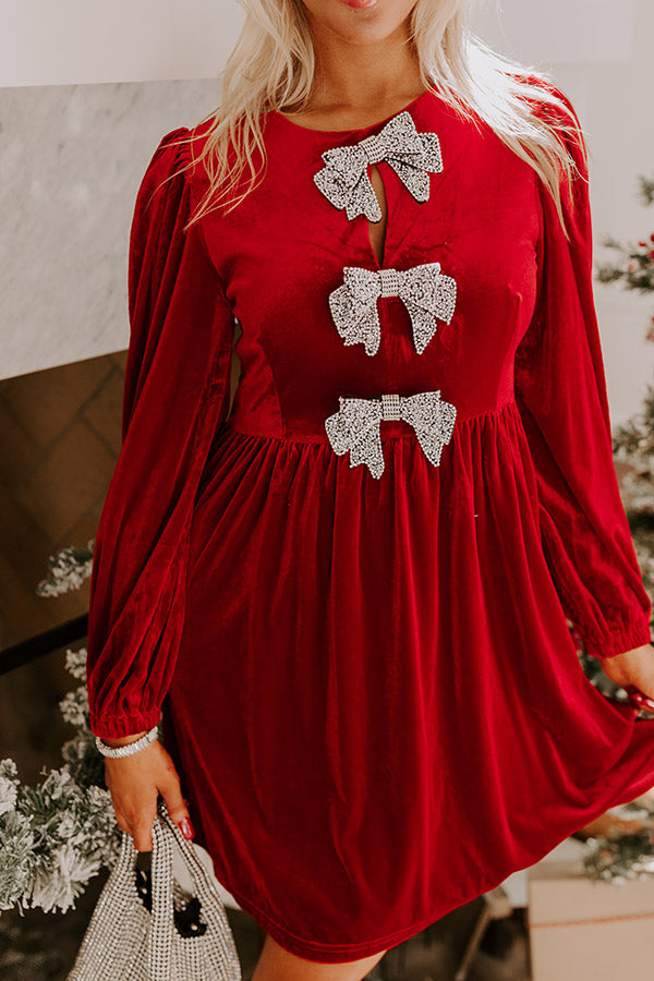 Bows And Kisses Velvet Mini Dress in Crimson Image - 3