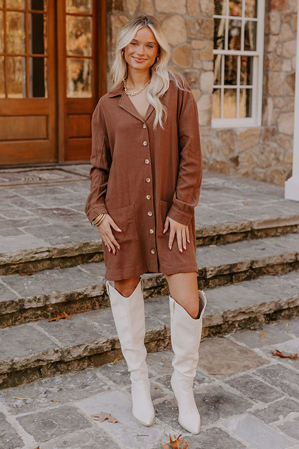 Afternoon Escape Linen-Blend Mini Dress in Chocolate Image - 1