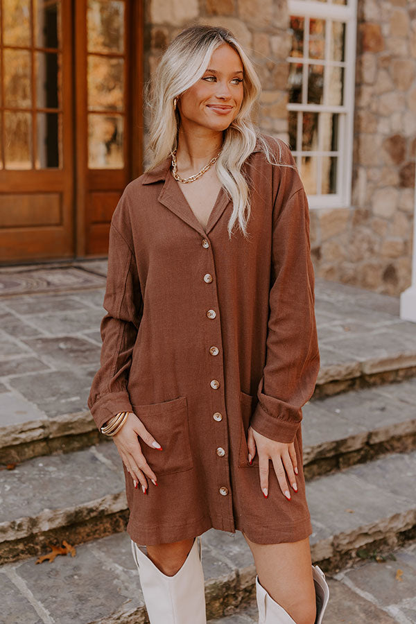 Afternoon Escape Linen-Blend Mini Dress in Chocolate Image - 2