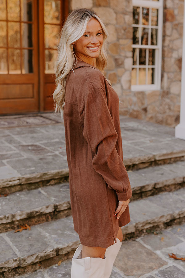 Afternoon Escape Linen-Blend Mini Dress in Chocolate Image - 3