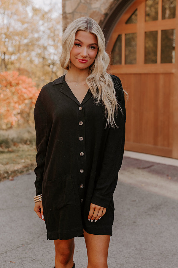 Afternoon Escape Linen-Blend Mini Dress in Black Image - 3