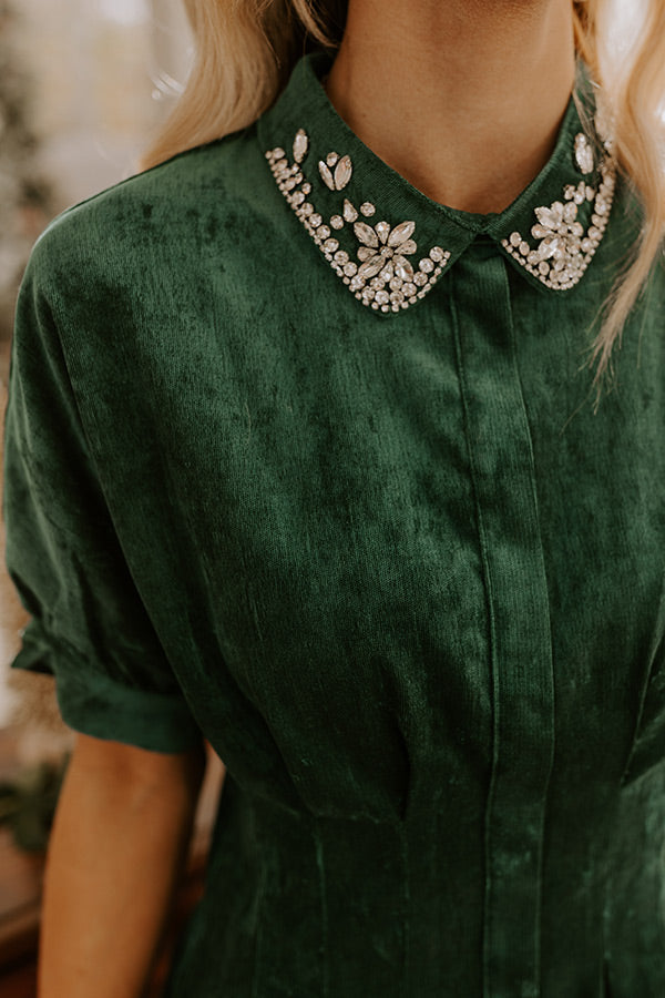 Cue The Cocktails Corduroy Mini Dress in Hunter Green Image - 2