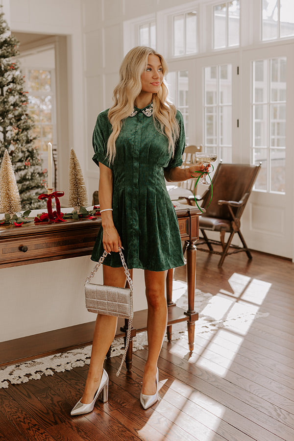 Cue The Cocktails Corduroy Mini Dress in Hunter Green Image - 1