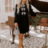 Black velvet mini dress, fitted party dress with long sleeves, perfect for evening wear.