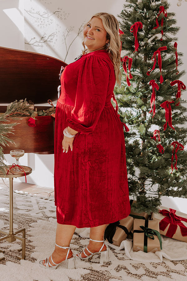 For The Love Of Bows Velvet Midi in Crimson Curves Image - 3