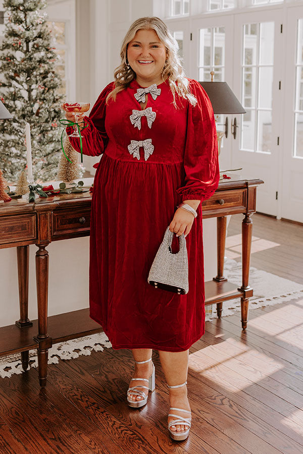 For The Love Of Bows Velvet Midi in Crimson Curves Image - 5