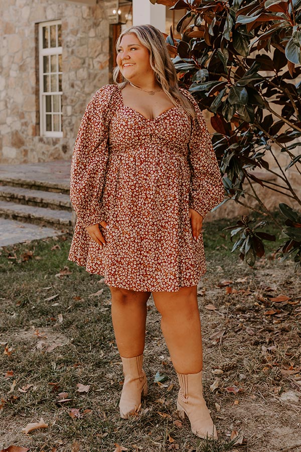 Harvest Cutie Floral Mini Dress in Dark Rust Curves Image - 3