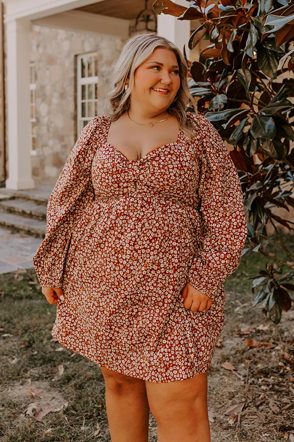 Harvest Cutie Floral Mini Dress in Dark Rust Curves Image - 4