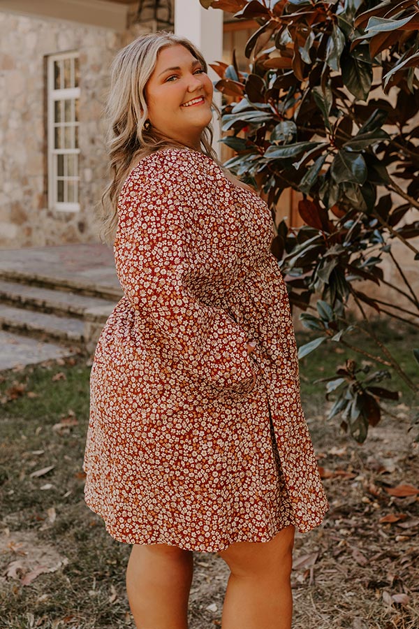 Harvest Cutie Floral Mini Dress in Dark Rust Curves Image - 5