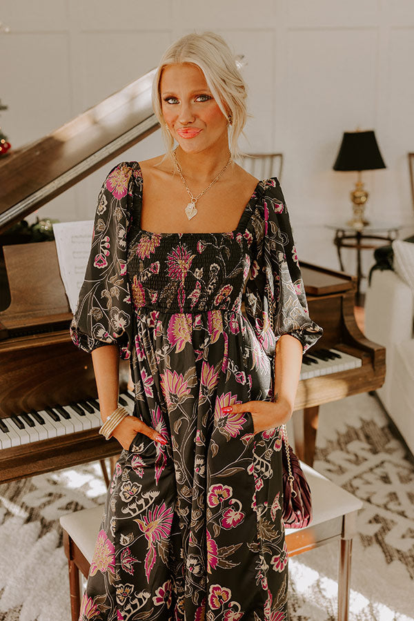 Autumn Encounters Satin Floral Maxi Dress Image - 2
