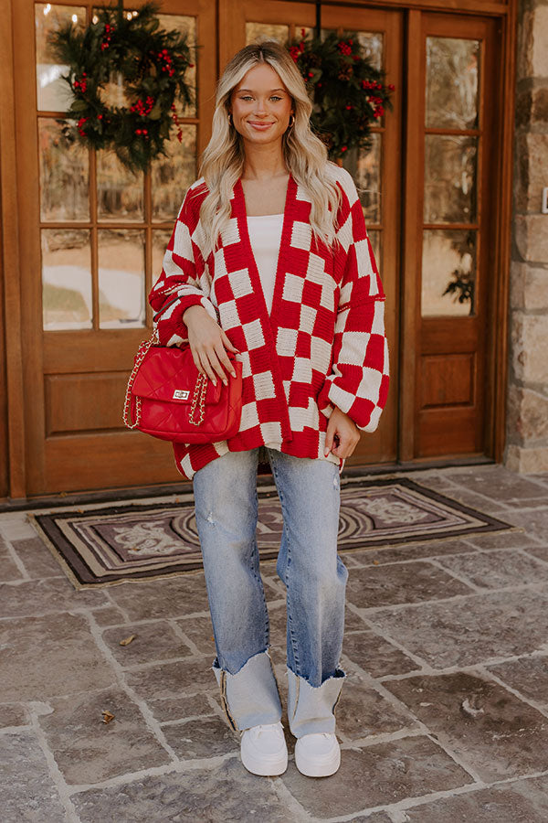 Chic Checkmate Knit Cardigan in Red Image - 1