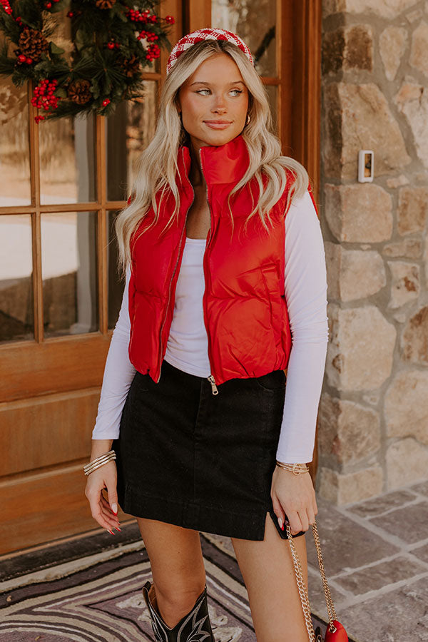 Urban Outing Faux Leather Puffer Vest in Red Image - 1
