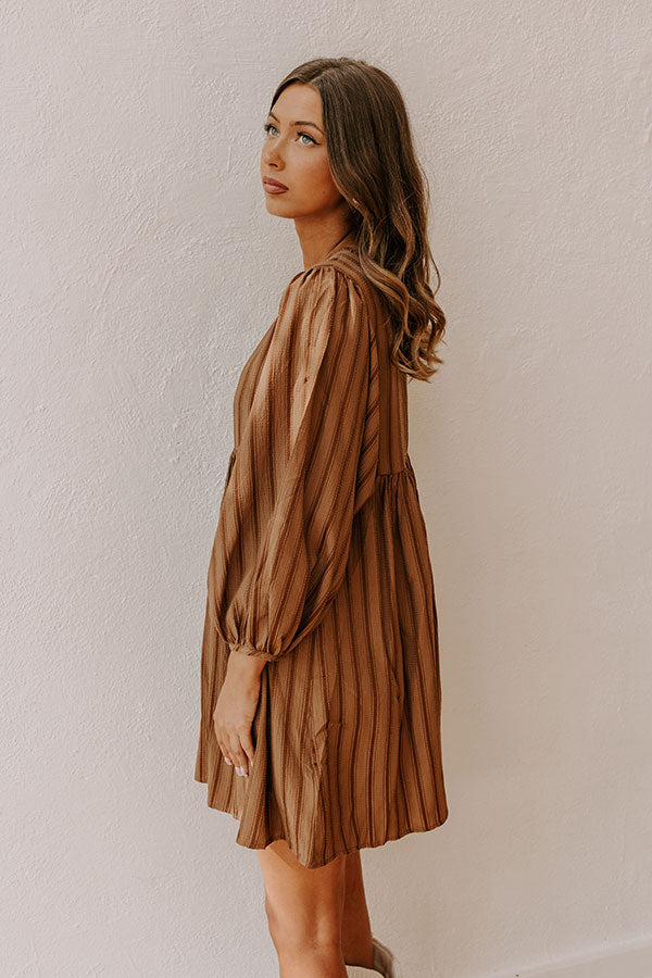 Vermont Stroll Stripe Mini Dress in Mocha Image - 3