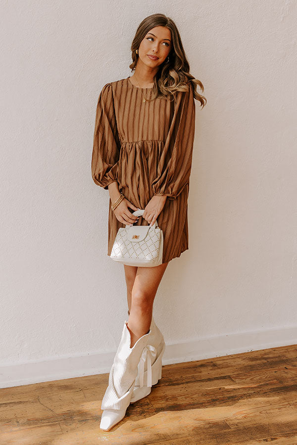 Vermont Stroll Stripe Mini Dress in Mocha Image - 1