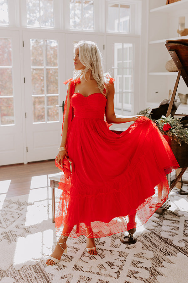Twirls Around The Room Tulle Midi in Red Image - 1