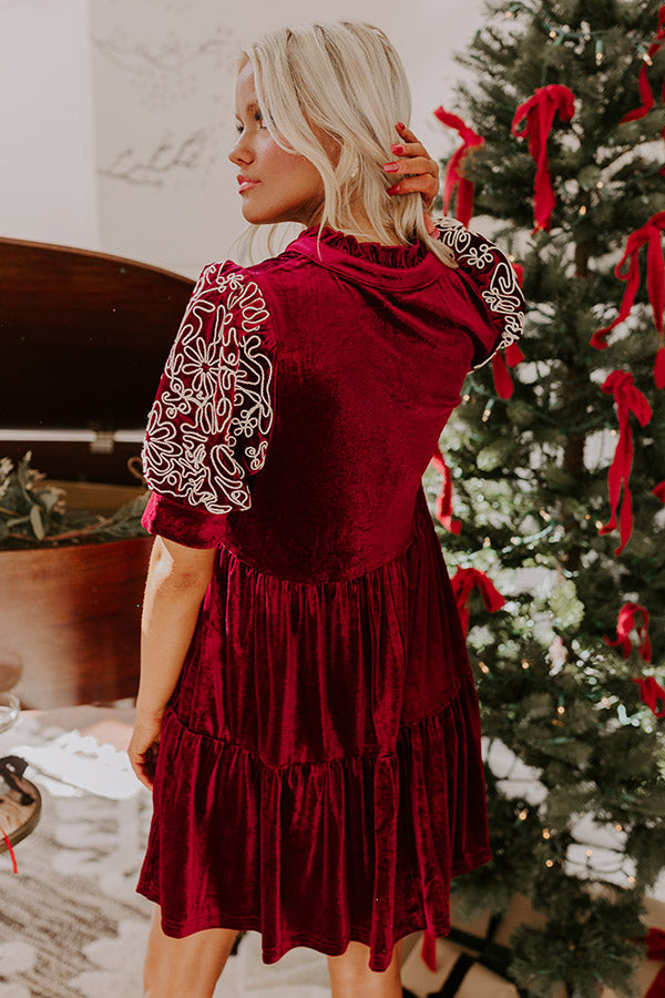 Charmed Moments Velvet Mini Dress in Wine Image - 4