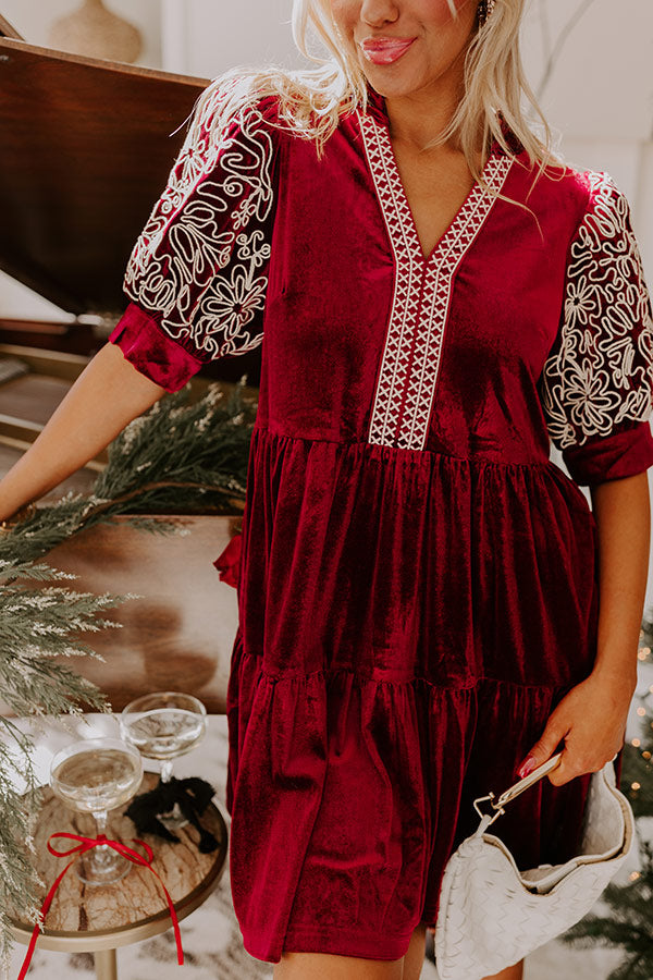 Charmed Moments Velvet Mini Dress in Wine Image - 2