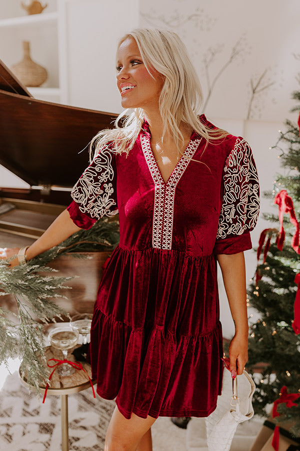 Charmed Moments Velvet Mini Dress in Wine Image - 3