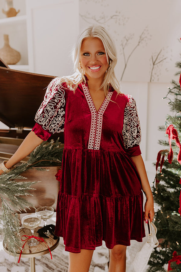 Charmed Moments Velvet Mini Dress in Wine Image - 5