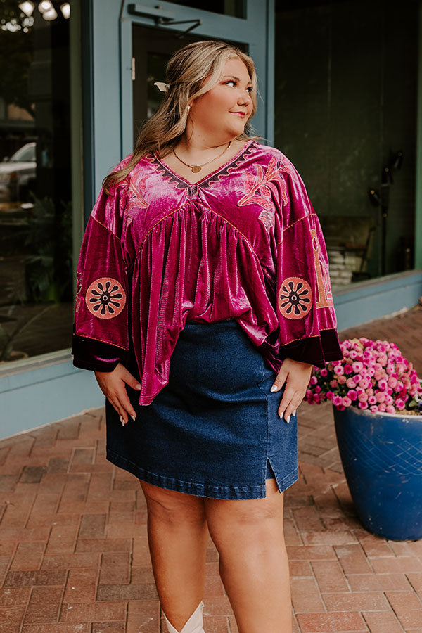 Feeling Boho Embroidered Velvet Top in Orchid Curves Image - 2