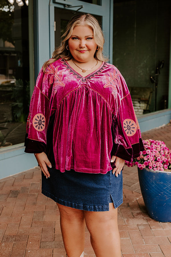 Feeling Boho Embroidered Velvet Top in Orchid Curves Image - 1