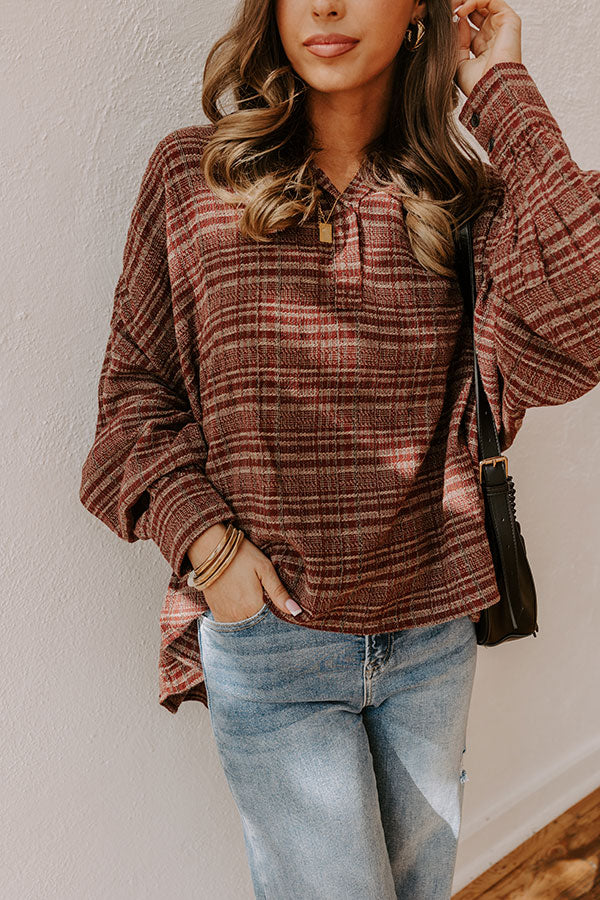 Rustic Vineyard Tweed Linen-Blend Top in Merlot Image - 3