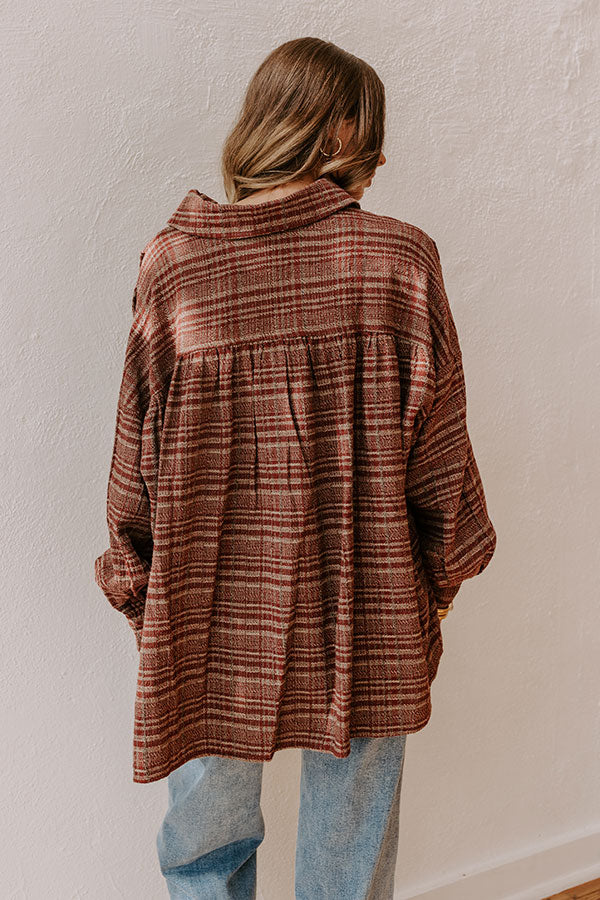 Rustic Vineyard Tweed Linen-Blend Top in Merlot Image - 5