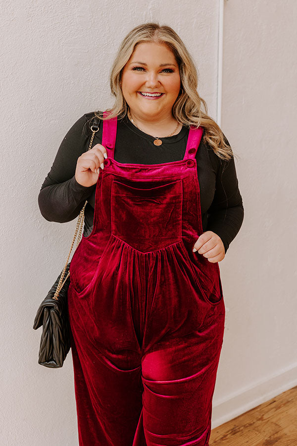 Holiday Cheer Velvet Jumpsuit in Wine Curves Image - 2