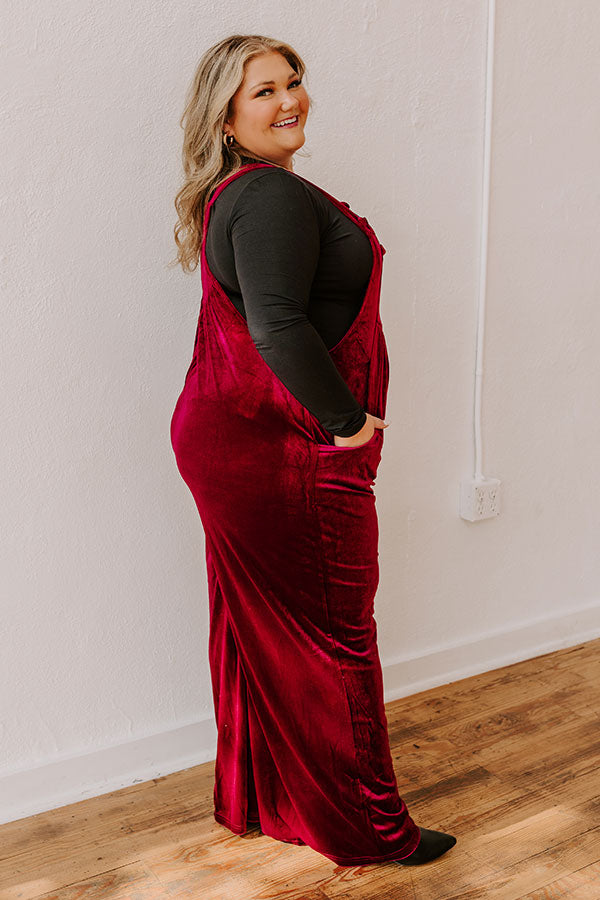 Holiday Cheer Velvet Jumpsuit in Wine Curves Image - 3