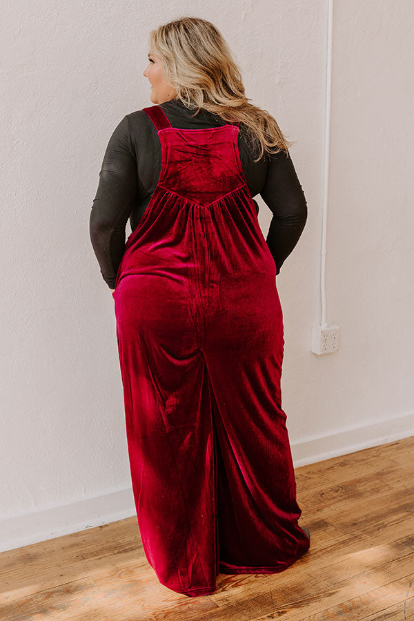 Holiday Cheer Velvet Jumpsuit in Wine Curves Image - 4