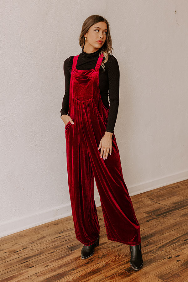 Holiday Cheer Velvet Jumpsuit in Wine Image - 1