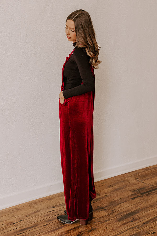 Holiday Cheer Velvet Jumpsuit in Wine Image - 3