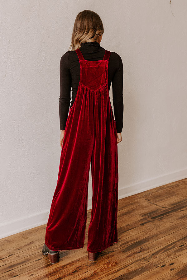 Holiday Cheer Velvet Jumpsuit in Wine Image - 4
