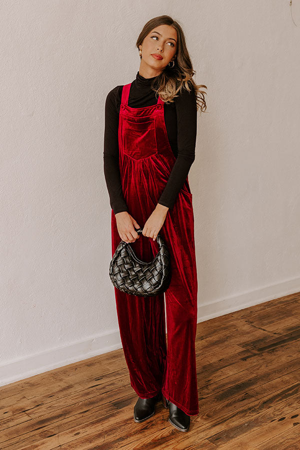 Holiday Cheer Velvet Jumpsuit in Wine Image - 5