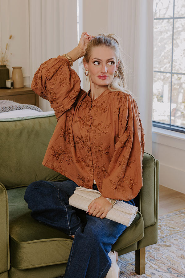 Lost In Love Embroidered Button Up in Brown Image - 2