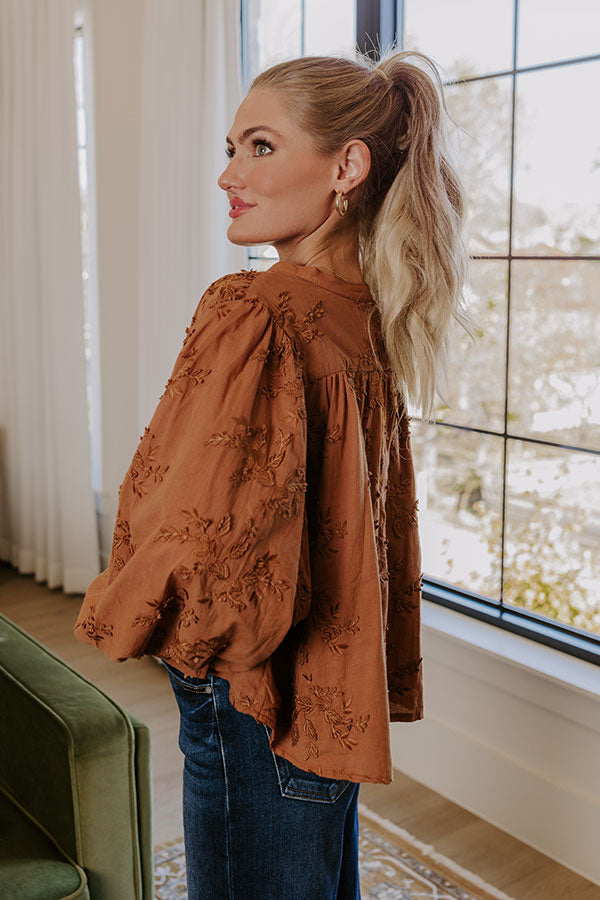 Lost In Love Embroidered Button Up in Brown Image - 4