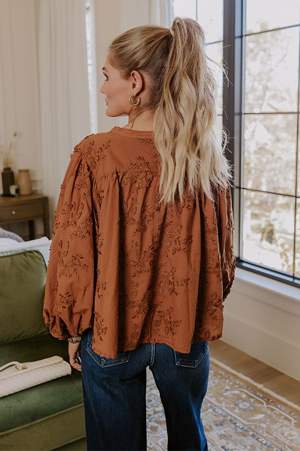 Lost In Love Embroidered Button Up in Brown Image - 5