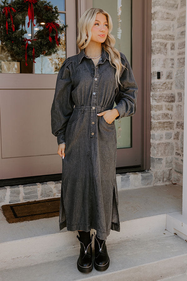 City Chic Denim Midi in Vintage Black Image - 2