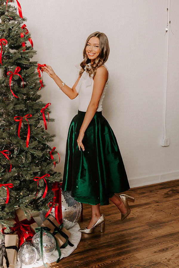The Belle High Waist Midi Skirt in Hunter Green Image - 3