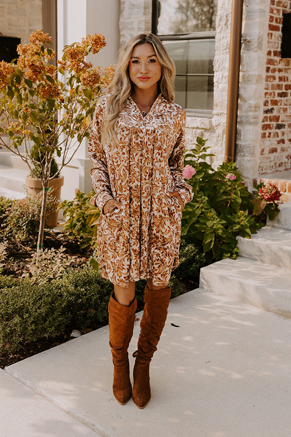 Feeling Luxurious Velvet Mini Dress in Warm Taupe Image - 5