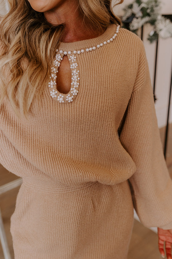 Sweet Glance Pearl Embellished Sweater Dress Image - 3