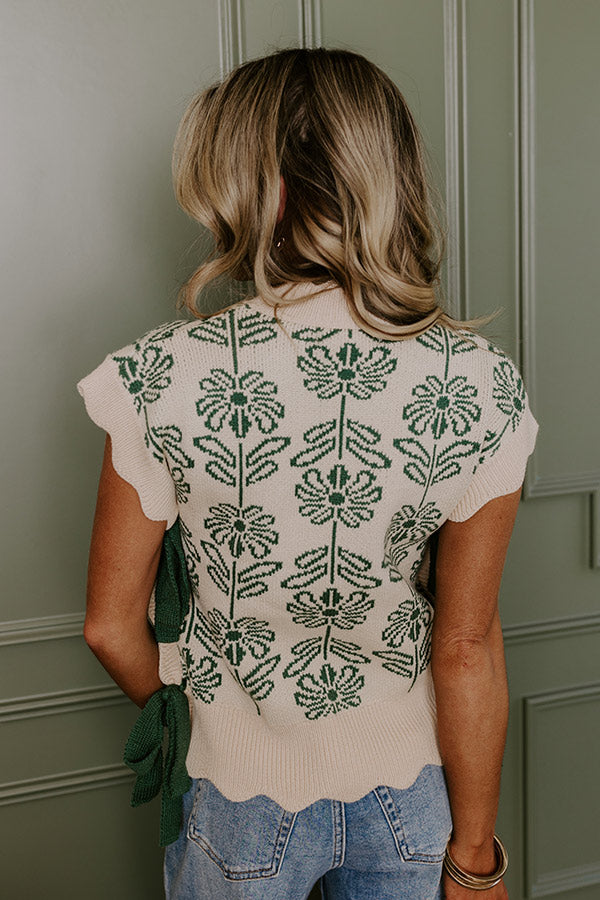 Front Porch Sippin' Floral Sweater Top in Hunter Green Image - 5