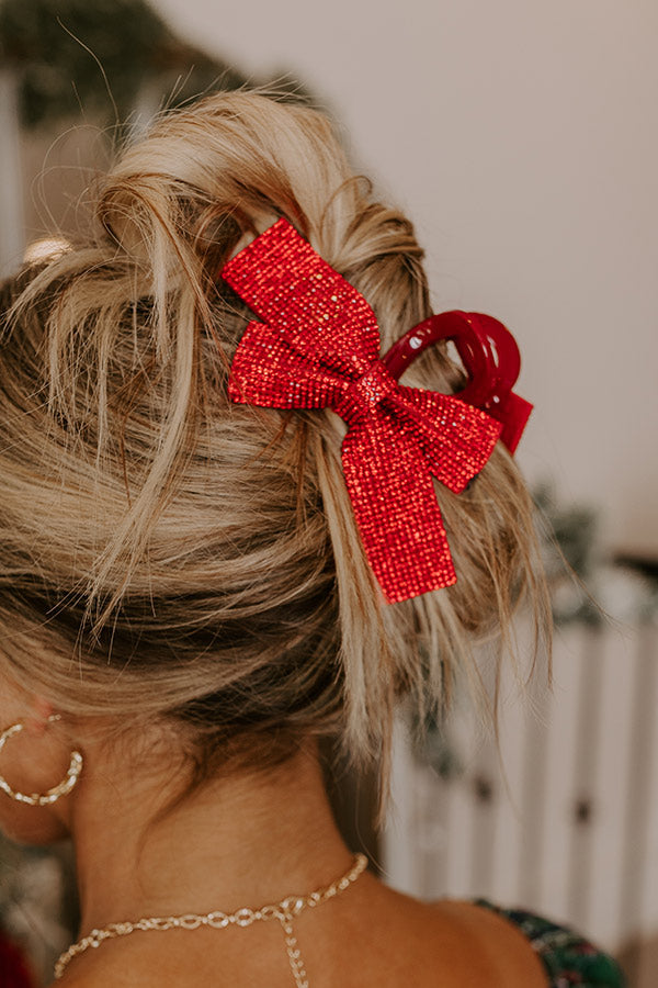 All The Sparkle Bow Hair Claw Clip in Red Image - 2